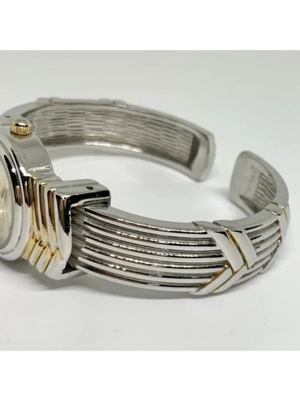 Studio women’s cuff bracelet watch two tone 23mm quartz analog 6.5” running